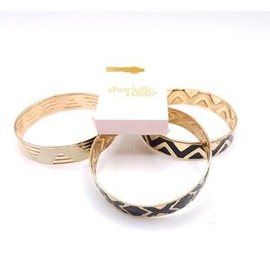 Charlotte Russe Gold Tone Enamel Bangle Bracelet Set 3 Pc Stackable New